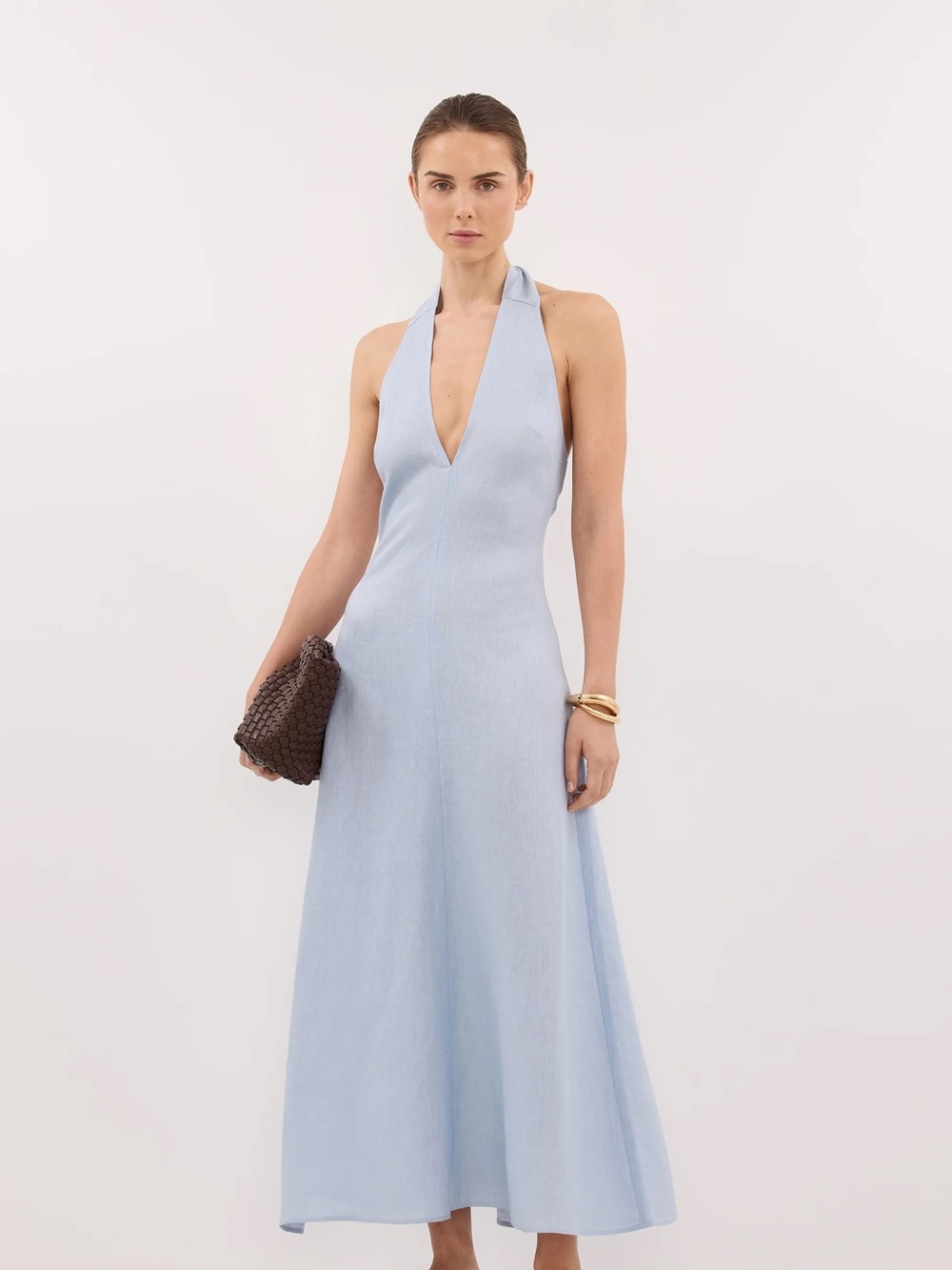 Petal & Pup Light Blue Halter Maxi Dress